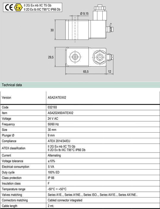 032193 Cewka 24 V AC, seria ASA2 ATEX II2 - API